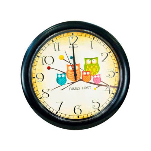 Relógio Parede Analogico Redondo Plástico Corujas 29,5 Cm