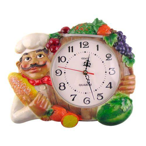 Relógio de Parede Cozinha em Resina Cozinheiro Entrega Pães