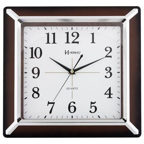 Relógio de Parede Decorativo Analógico Detalhes Cromado Mecanismo Sweep Herweg Marrom