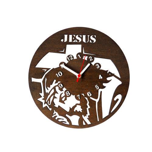 Relógio de Parede Decorativo - Modelo Jesus Cristo - Tabaco - ME Criative