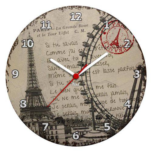 Relógio de Parede Ecológico Paris Torre Eiffel