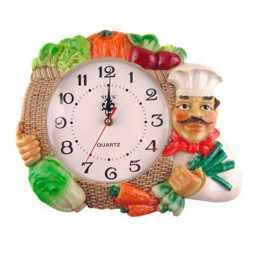 Relógio de Parede em Resina com Cozinheiros e Seus Legumes