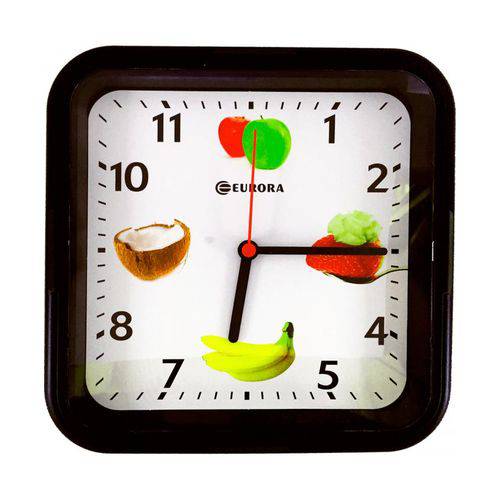 Relógio de Parede Eurora Quadrado Preto Frutas 6555-145