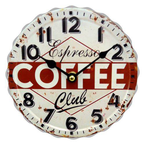 Relógio de Parede Expresso Coffee Club Bottle em Metal - 20x20 Cm