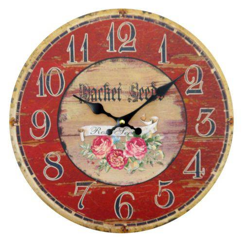 Relógio de Parede Flores Retrô em Mdf - 34x34 Cm