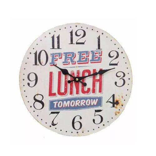 Relógio de Parede Free Lunch Tomorrow 34cm