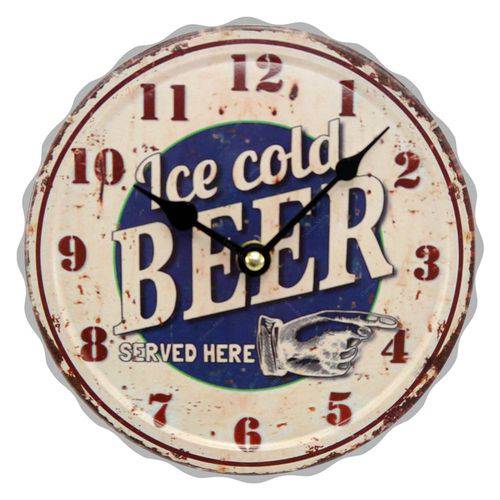 Relógio de Parede Ice Cold Beer Tampa de Garrafa em Metal - 31x31 Cm
