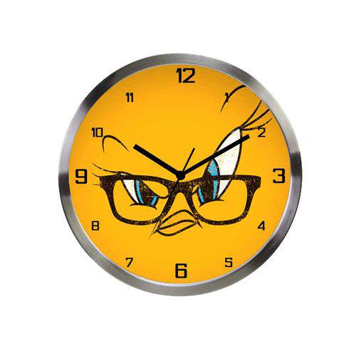 Relógio de Parede Looney Tunes Tweety Big Face Amarelo em Alumínio - Urban - 30x4,2 Cm
