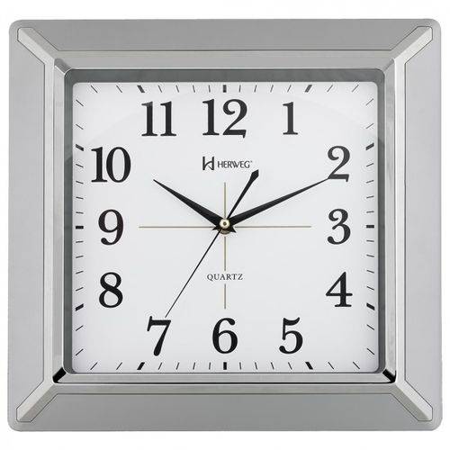 Relógio de Parede Moderno Analógico com Detlahes Cromado e Visor de Vidro Herweg Prata
