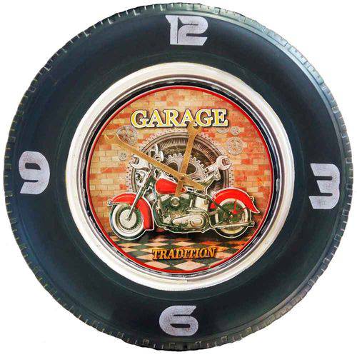 Relógio de Parede Pneu com Led e Controle Remoto Garage Tradition