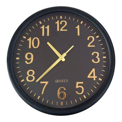 Relógio de Parede Preto/dourado Decorativo Redondo 35x4cm