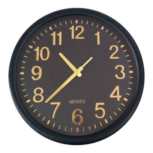 Relógio de Parede Preto/dourado Decorativo Redondo 35x4cm -