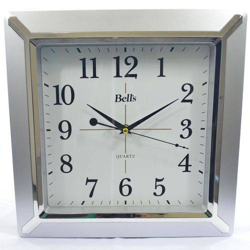 Relógio de Parede Quadrado Grande 35cm Cromado Prata Quartz