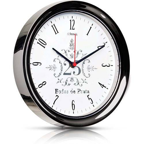 Relógio de Parede Quartz Cromado - Boda de Prata - Herweg