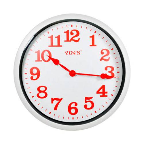 Relógio Parede Analogico Redondo Plástico Vermelho 30 Cm