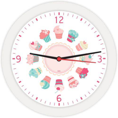 Relógio de Parede Redondo Mini Cupcake Branco - Bell´S