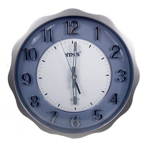 Relógio de Parede Robusto Prata com Números em Relevo Finíssimo- Marca Yin's