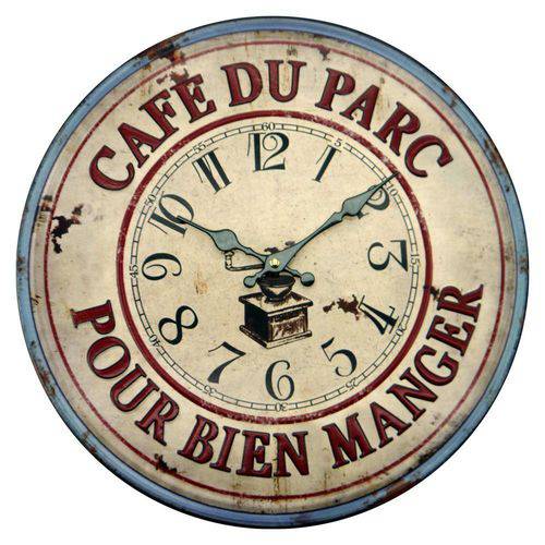 Relógio de Parede Rústico Café Du Parc em Metal - 40x40 Cm