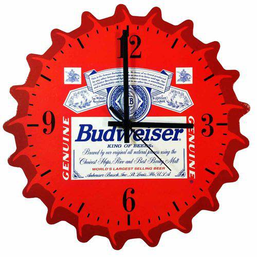 Relógio de Parede Tampinha de Cerveja Budweiser Império Deco