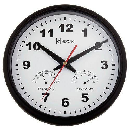 Relógio de Parede Termômetro Higrometro Preto Herweg