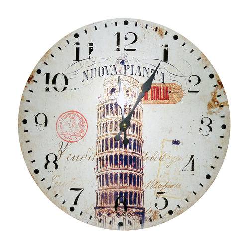 Relógio de Vidro Redondo Italia Torre de Pisa