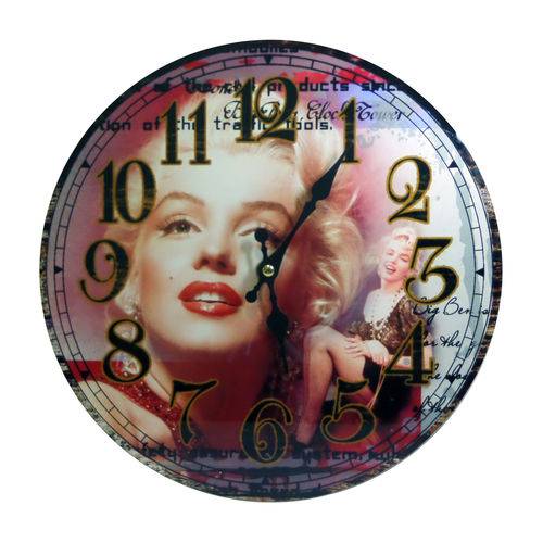 Relógio de Vidro Redondo Marilyn Monroe