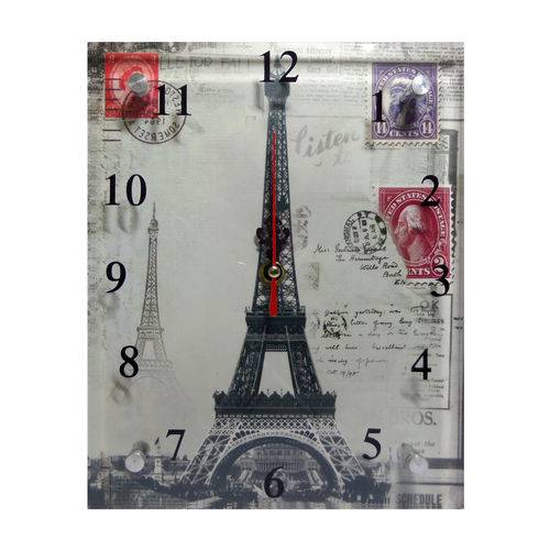 Relógio de Vidro Retangular Torre Eiffel Cartão Postal