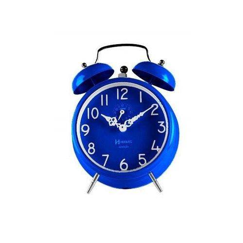 Relógio Despertador Analógico Decorativo Iluminação Noturna Fluorescente Campainha Herweg Azul