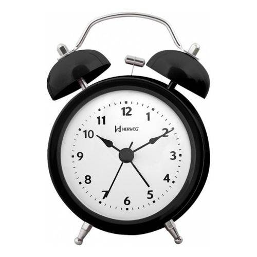 Relógio Despertador Analógico Decorativo Quartz Mecanismo Step Herweg Preto