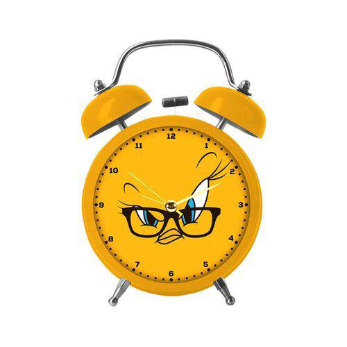 Relógio Despertador Looney Tunes Tweety Big Face Amarelo em Metal - Urban - 17x11,8 Cm