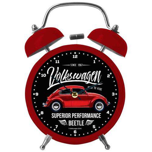 Relógio Despertador Metal Volkswagen Fusca Vermelho