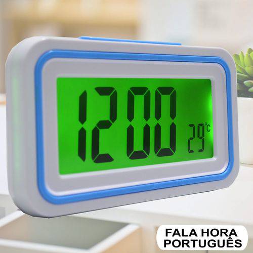 Relógio Digital LCD Fala Hora em Português Azul Claro CBRN09077