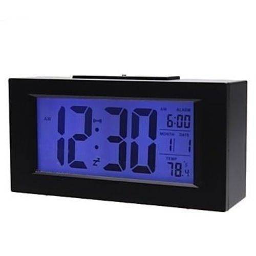 Relógio Digital Preto Grande Alarme Hora Luz Temperatura