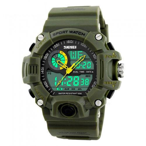 Relógio Digital Skmei Esportivo Verde Militar com Luz Led