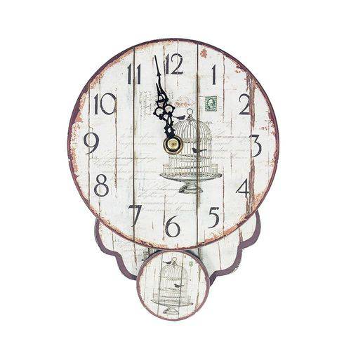 Relógio em Mdf Gaiola com Pássaros Oldway - 19x14 Cm