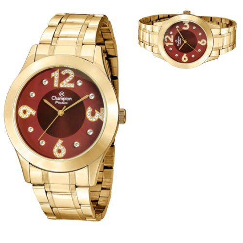 Relógio Feminino Champion Dourado Mostrador Vermelho CN29178i
