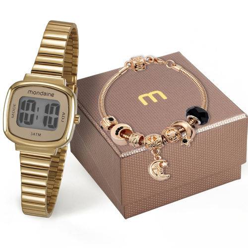 Relógio Feminino Dourado Mondaine Kit 53717LPMVDE1K1