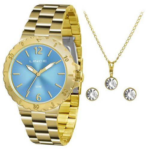 Relógio Feminino Lince Dourado Kit Semijóia Lrgh036lkt95a2k