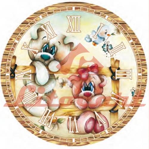 Relógio Madeira e Papel Decoupage Colado 20x20 Ursinho Lmapcr-10 Litocart
