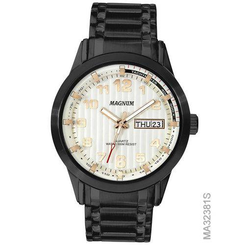 Relógio Magnum Masculino Preto Aço Fundo Branco Ma32381s