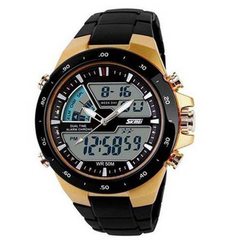 Relógio Masculino Esportivo Skmei Analogico Digital 1016 Preto e Dourado - a Prova D'agua