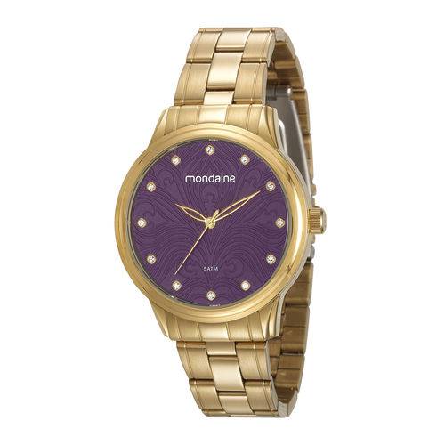 Relógio Mondaine Feminino Dourado Fundo Roxo 99253LPMVDE1
