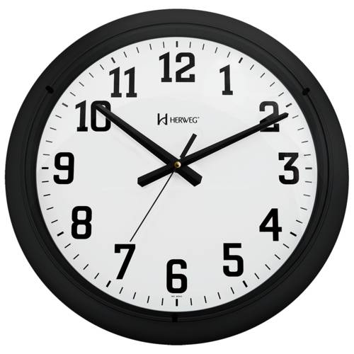 Relógio Parede 40 Cm Preto Grande Plastico Vidro Herweg