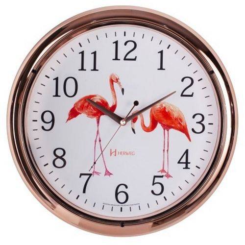 Relógio Parede 40cm Silencioso Rosê Flamingos Herweg 660047S