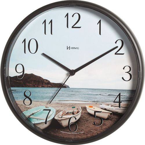Relógio Parede 26cm Silencioso Preto Praia Herweg 660058S