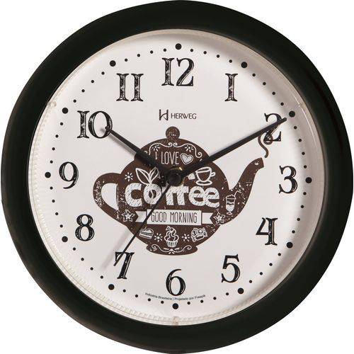 Relógio Parede 22cm Silencioso Preto Cozinha Herweg 660061S