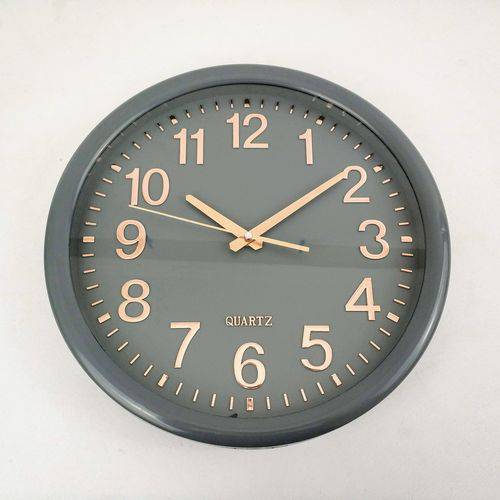 Relógio Parede Decorativo Cinza Cobre Rose 35x4,5cm Quartz
