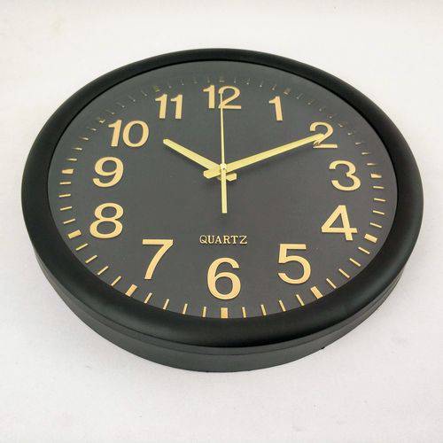 Relógio Parede Decorativo Preto Dourado 35x4,5cm Quartz