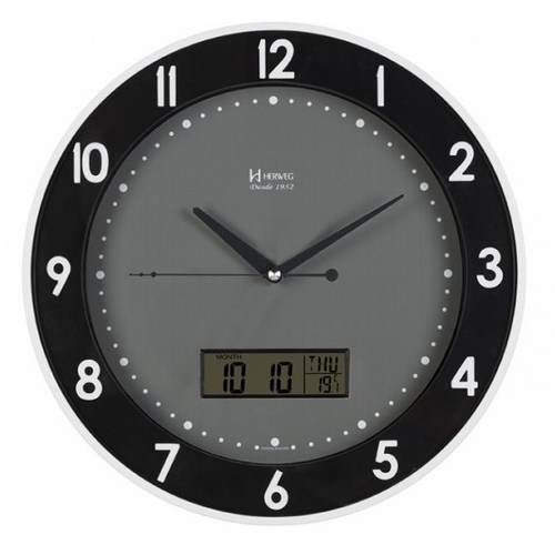 Relógio Parede Herweg 6807 132 Preto Branco e Cinza 34cm