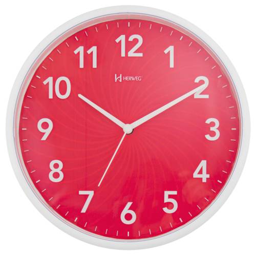 Relógio Parede Vermelho 26 Cm Plástico Branco Herweg